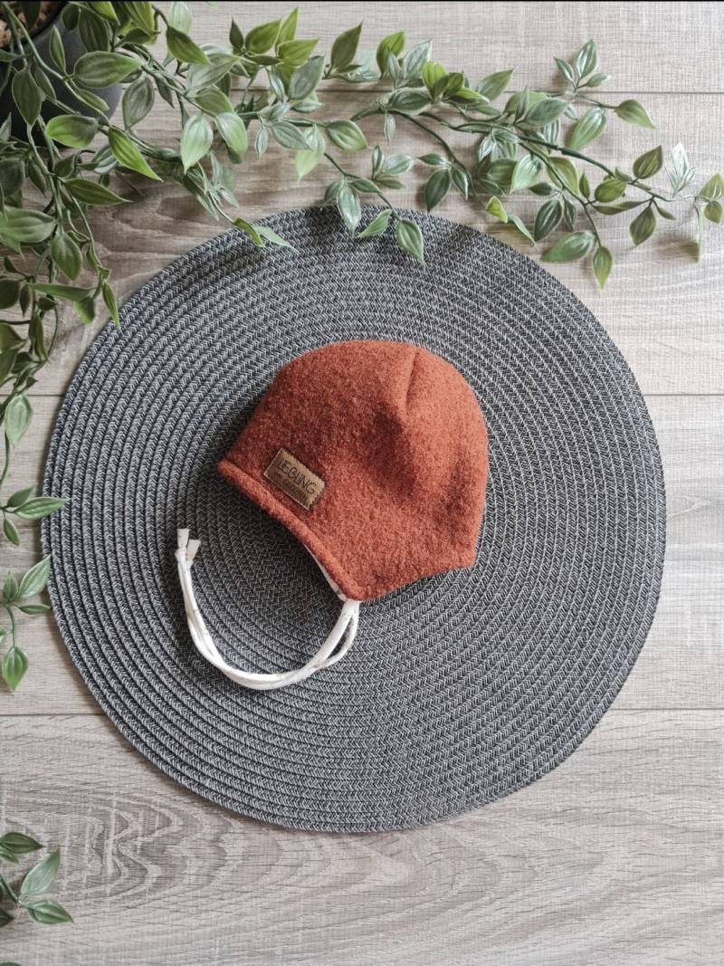 Babymütze Aus Wollwalk Warme Ohren Mütze 100% Schafswolle Gefüttert Mit Waldtiere Jersey Baby Kind Bindemütze Bänder von Gezeiten