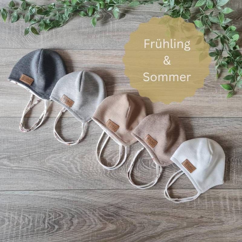 Babymütze Leichte Ohrenmütze Für Frühling Und Sommer Aus 100% Baumwolle Gefüttert Mit Jersey Baby Mütze Bindemütze Bänder von Gezeiten