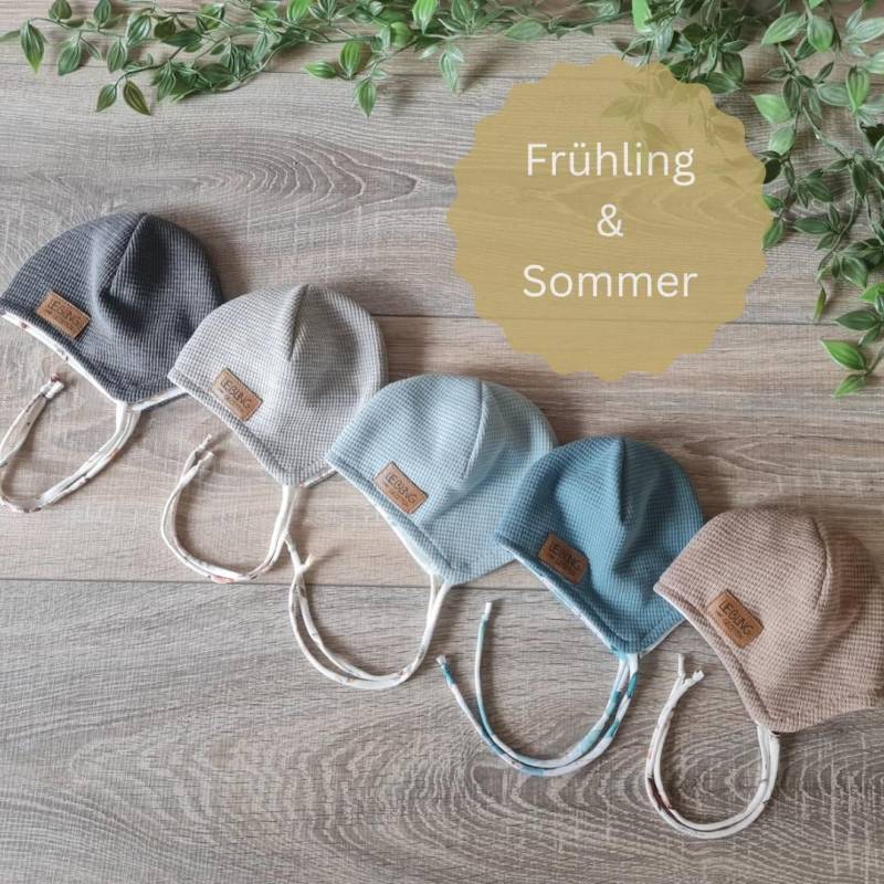 Babymütze Leichte Ohrenmütze Für Frühling Und Sommer Aus 100% Baumwolle Gefüttert Mit Jersey Baby Mütze Bindemütze Bänder von Gezeiten