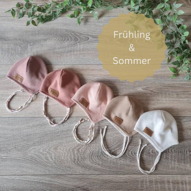 Babymütze Leichte Ohrenmütze Für Frühling Und Sommer Aus 100% Baumwolle Gefüttert Mit Jersey Baby Mütze Bindemütze Bänder von Gezeiten