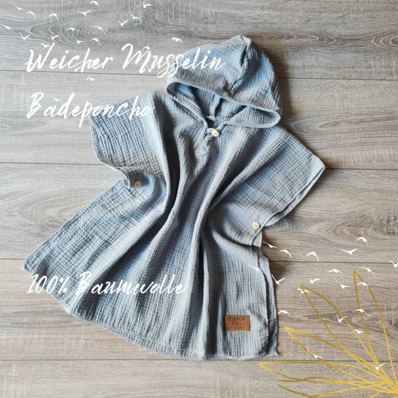 Leichter Musselin Badeponcho Für Kinder Und Kleinkinder 100% Baumwolle Poncho Den Sommer Mit Kaputze Knöpfen von Gezeiten