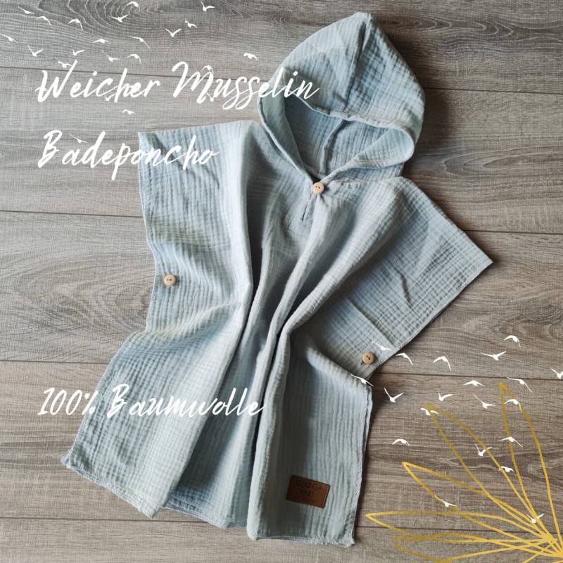 Leichter Musselin Badeponcho Für Kinder Und Kleinkinder 100% Baumwolle Poncho Den Sommer Mit Kaputze Knöpfen von Gezeiten