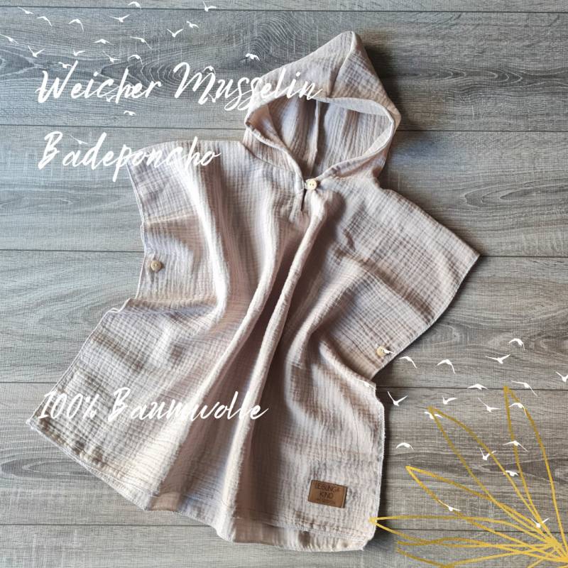 Leichter Musselin Badeponcho Für Kinder Und Kleinkinder 100% Baumwolle Poncho Den Sommer Mit Kaputze Knöpfen von Gezeiten