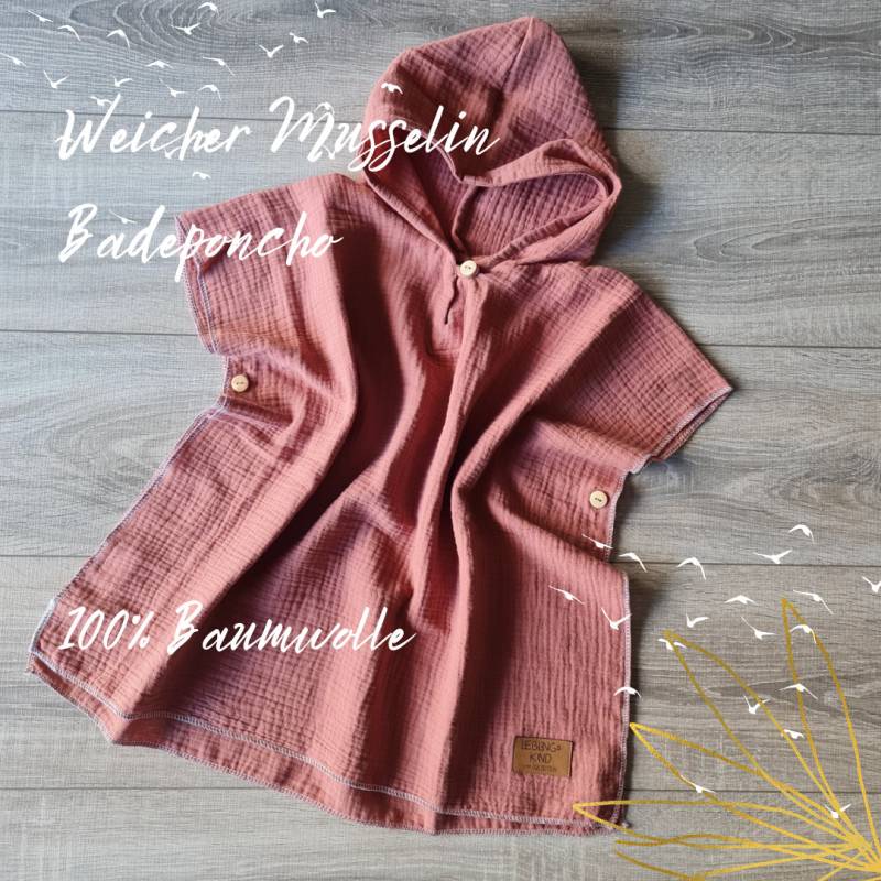 Leichter Musselin Badeponcho Für Kinder Und Kleinkinder 100% Baumwolle Poncho Den Sommer Mit Kaputze Knöpfen von Gezeiten
