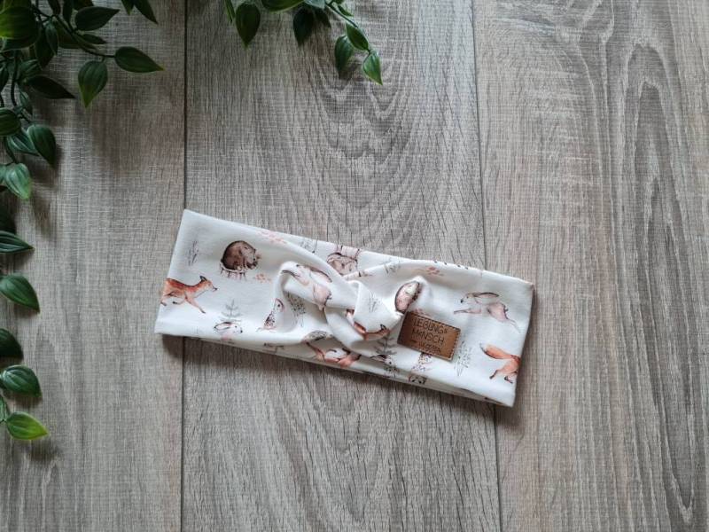 Leichtes Haarband Mädchen Sommer Stirnband Bandeau Jersey Blumen Waldtiere Fuchs Hase Tiere Herbst 38 - 57 cm Gezeiten von Gezeiten
