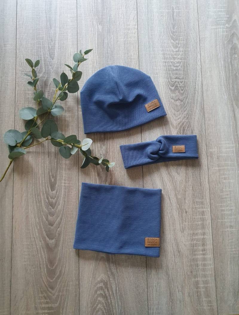 Rib Jersey Hipster Mütze Beanie Haarband Loop Strick Schal Rippenjersey Frühling Sommer 40 - 57 cm Baby Kind Mädchen Jungen Gezeiten von Gezeiten