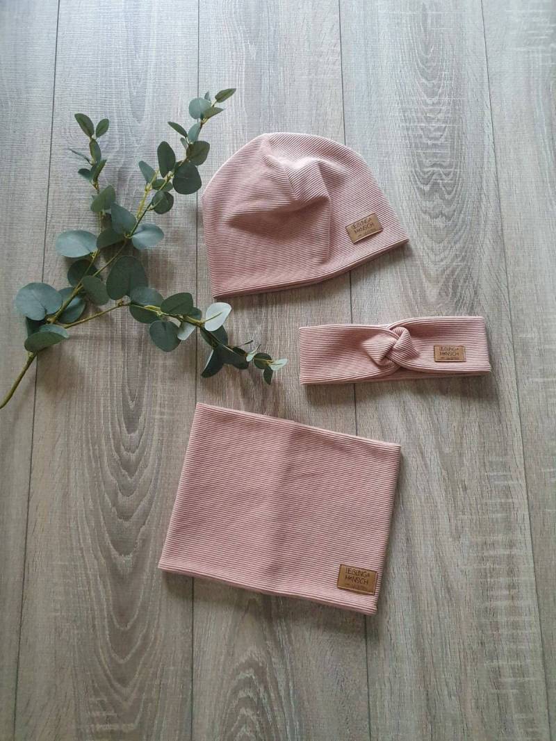 Rib Jersey Hipster Mütze Beanie Haarband Loop Strick Schal Rippenjersey Frühling Sommer Warm 40 - 57 cm Baby Kind Mädchen Jungen Gezeiten von Gezeiten