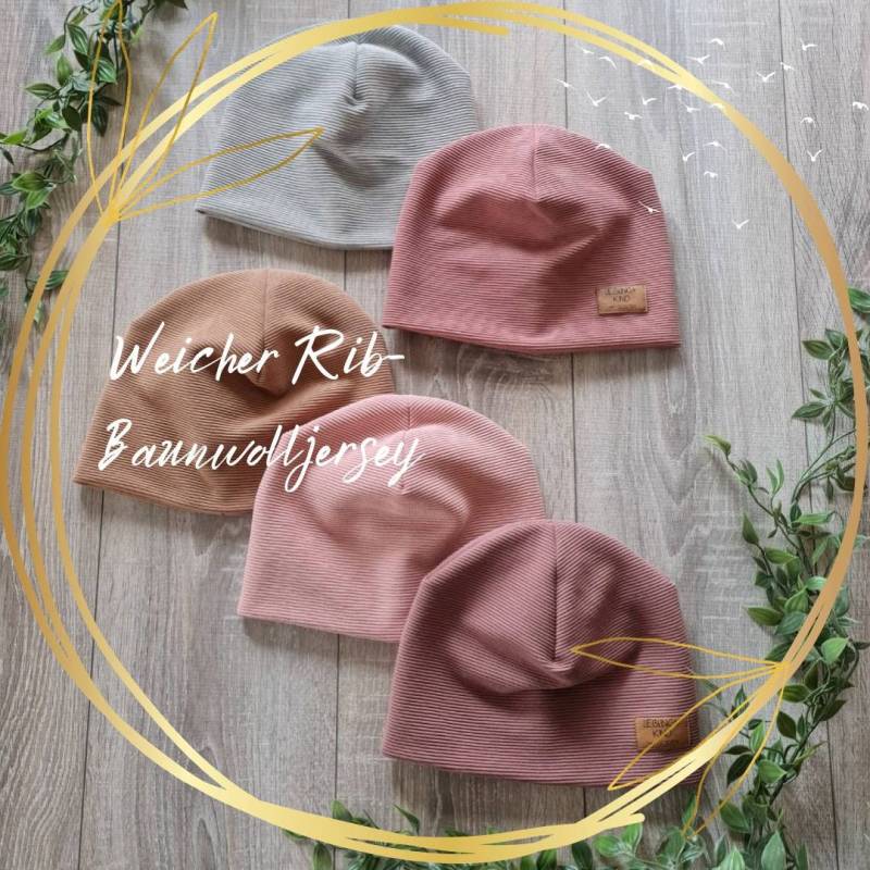 Rib Jersey Hipster Mütze Herbstmütze Beanie Rippenjersey Baumwolle Herbst Winter 40 - 57 cm Baby Kind Mädchen Jungen von Gezeiten