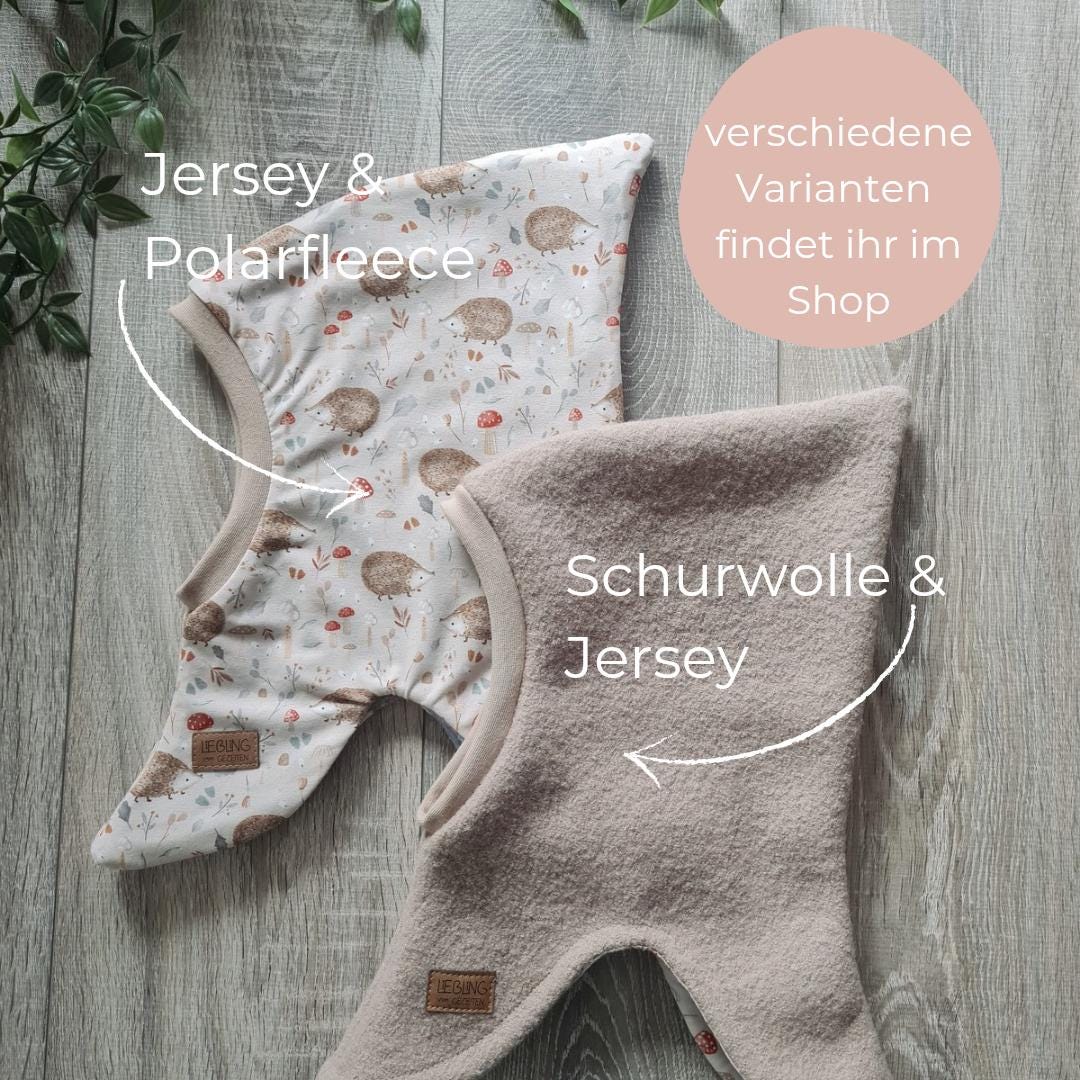 Zipfelmütze Schurwolle & Jersey Schlupfmütze Igel Mütze Zwergenmütze Wintermütze Warm Gefüttert Fleece 42 - 57 Baby Kind von Gezeiten
