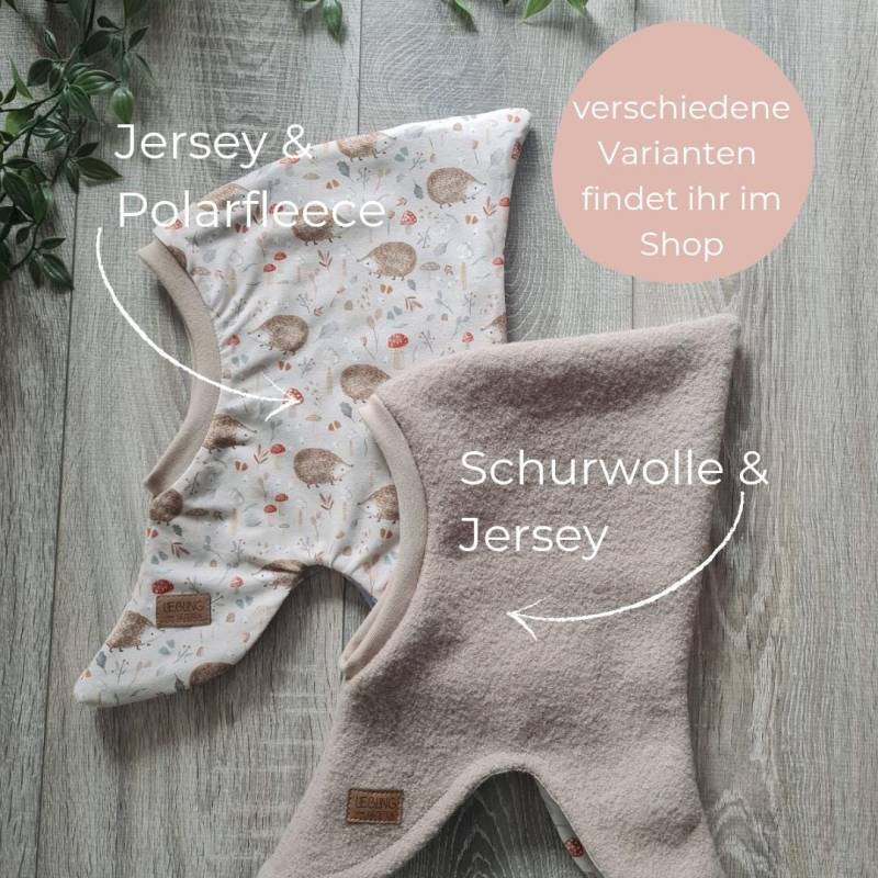 Zipfelmütze Schurwolle & Jersey Schlupfmütze Igel Mütze Zwergenmütze Wintermütze Warm Gefüttert Fleece 42 - 57 Baby Kind von Gezeiten