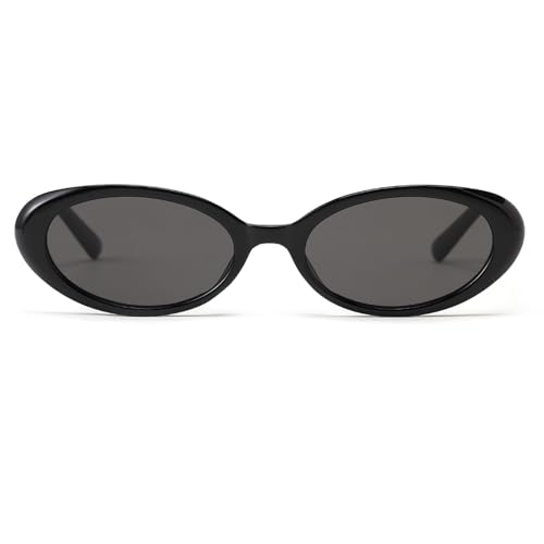 Ggpyyon Ovale Sonnenbrille Damen Oval Vintage 90er Retro Trendy Runde Sonnenbrillen für Damen Herren(Schwarz/Grau) von Ggpyyon