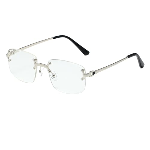 Ggpyyon Retro randlose rechteckige Sonnenbrille für Damen und Herren, trendig, goldfarben, Metall, rahmenlos, quadratisch, Sonnenbrille, silber / durchsichtig Ggpyyon Retro randlose rechteckige Sonnenbrille für Damen und Herren, trendig, goldfarben, Metall, rahmenlos, quadratisch, Sonnenbrille, silber / durchsichtig von Ggpyyon