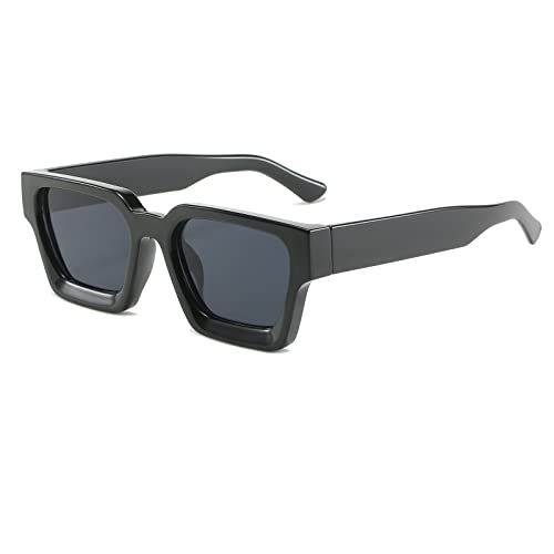 Ggpyyon Vintage Rechteck Chunky Sonnenbrille Frauen Männer Trendy Schmale Quadratische Schwarze Mode 90er Jahre Gläser(Schwarz/Grau) von Ggpyyon