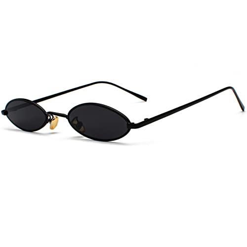 Ggpyyon Vintage Kleine Ovale Sonnenbrille für Frauen Männer Retro Hippie Gläser Brille Metallrahmen Trendy UV400 Schutz(Schwarz/Grau) von Ggpyyon