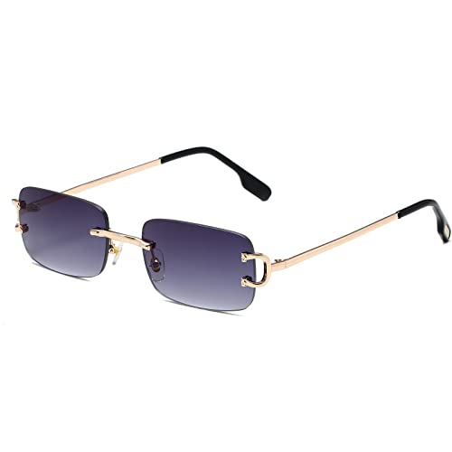 Ggpyyon Vintage Rechteck Randlose Sonnenbrille,Retro Rahmenlose Sonnenbrille für Damen Herren UV400-Schutz(Gold/Farbverlauf Grau) von Ggpyyon