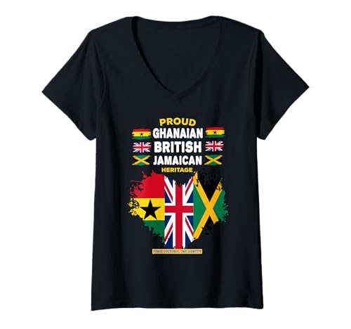 Damen Jamaikanische britische ghanaische Flagge, Outfit-Idee für Frauen, Ghana T-Shirt mit V-Ausschnitt Damen Jamaikanische britische ghanaische Flagge, Outfit-Idee für Frauen, Ghana T-Shirt mit V-Ausschnitt von Ghana British Jamaica Heritage Themed Kids Ideas