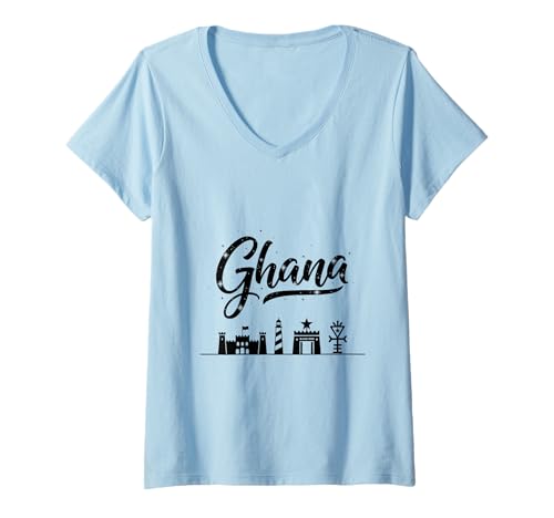 Damen Ghana Skyline Reise Urlaub Outfits T-Shirt mit V-Ausschnitt Damen Ghana Skyline Reise Urlaub Outfits T-Shirt mit V-Ausschnitt von Ghana Casual Clothes T-Shirts