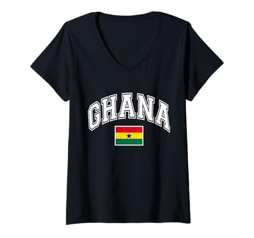 Damen Ghana Flagge T-Shirt mit V-Ausschnitt Damen Ghana Flagge T-Shirt mit V-Ausschnitt von Ghana Designs.