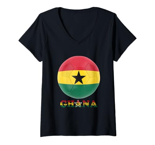 Damen Fußballtrikot mit Ghana-Flagge, ghanaische Fußball-Fans T-Shirt mit V-Ausschnitt Damen Fußballtrikot mit Ghana-Flagge, ghanaische Fußball-Fans T-Shirt mit V-Ausschnitt von Ghana Flag Ghanaian Football Soccer Jersey