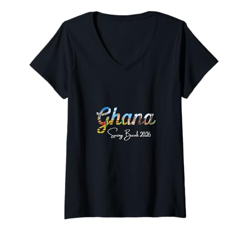 Damen Ghana Spring Break 2025 Urlaubsreisen T-Shirt mit V-Ausschnitt Damen Ghana Spring Break 2025 Urlaubsreisen T-Shirt mit V-Ausschnitt von Ghana Spring Break Clothes T-Shirts