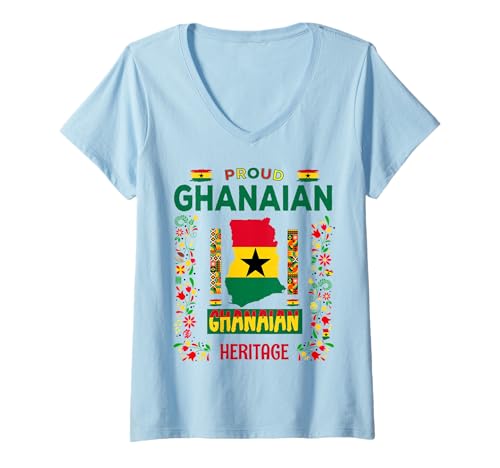 Damen Ghanaische Flagge Heritage Outfit Idee für Frauen & Ghanawurzeln T-Shirt mit V-Ausschnitt von Ghanaian Flag Costume Accessories Ideas For Kids