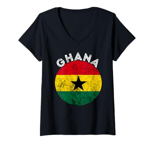 Damen Ghana Vintage Ghana-Flagge Ghanesische Wurzeln Ghanese Pride Afrika T-Shirt mit V-Ausschnitt Damen Ghana Vintage Ghana-Flagge Ghanesische Wurzeln Ghanese Pride Afrika T-Shirt mit V-Ausschnitt von Ghanese Pride Ghanaian Ghana Flag