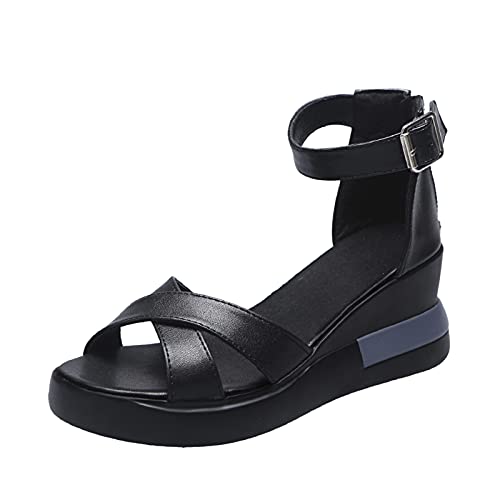 Ghemdilmn Damen Keilabsatz Sandalen Frauen Sommer Offene Schuhe Freizeit Sommerschuhe Plateau Keilsandalen Elegante Vintage Sandaletten Strandsandalen von Ghemdilmn