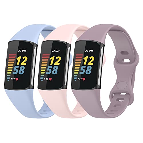 Gheper 3 Pack Slim Fit Bänder Kompatibel mit Fitbit Charge 6/Charge 5 Smartwatch Armband Weiches Silikon Ersatz Sportarmband für Damen und Herren von Gheper