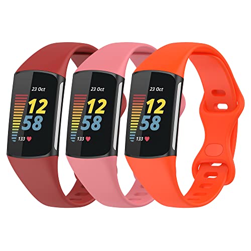 Gheper 3 Pack Slim Fit Bänder Kompatibel mit Fitbit Charge 6/Charge 5 Smartwatch Armband Weiches Silikon Ersatz Sportarmband für Damen und Herren von Gheper