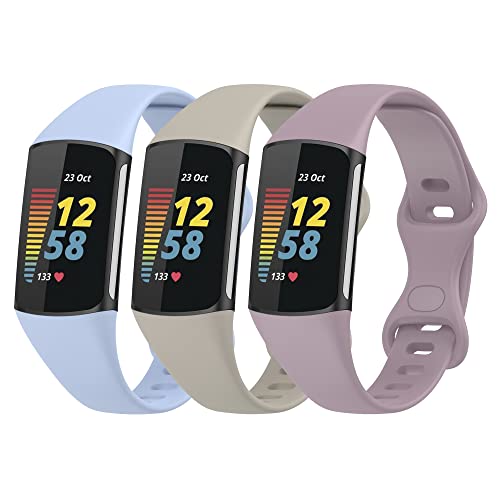 Gheper 3 Pack Slim Fit Bänder Kompatibel mit Fitbit Charge 6/Charge 5 Smartwatch Armband Weiches Silikon Ersatz Sportarmband für Damen und Herren von Gheper
