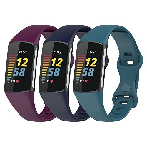 Gheper 3 Pack Slim Fit Bänder Kompatibel mit Fitbit Charge 6/Charge 5 Smartwatch Armband Weiches Silikon Ersatz Sportarmband für Damen und Herren von Gheper