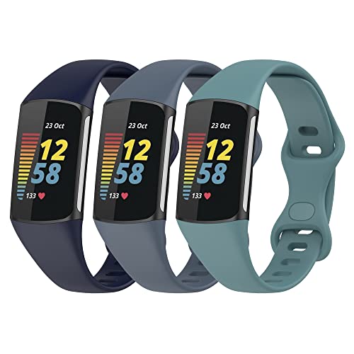 Gheper 3 Pack Slim Fit Bänder Kompatibel mit Fitbit Charge 6/Charge 5 Smartwatch Armband Weiches Silikon Ersatz Sportarmband für Damen und Herren von Gheper
