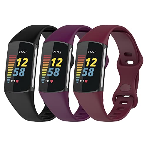 Gheper 3 Pack Slim Fit Bänder Kompatibel mit Fitbit Charge 6/Charge 5 Smartwatch Armband Weiches Silikon Ersatz Sportarmband für Damen und Herren von Gheper