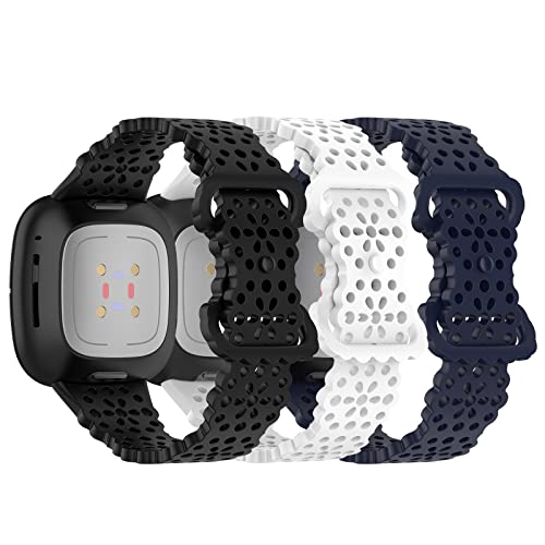 Gheper 3 Pack Weiche Silikon Hohldesignbänder Kompatibel mit Fitbit Versa 4, Versa 3 Armbändern, Sense2, Sense Smartwatch-Ersatzarmbändern Sportuhrenarmbändern für Damen und Herren von Gheper