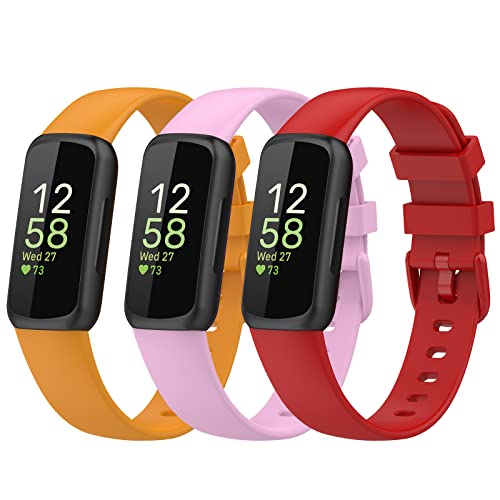 Gheper Bänder Kompatibel mit Fitbit Inspire 3 Smart Watch Band Ersatz Armband Silikon Zubehör für Frauen Männer S/L Größe, 3 Pack von Gheper