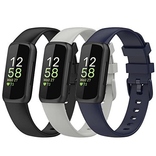 Gheper Bänder Kompatibel mit Fitbit Inspire 3 Smart Watch Band Ersatz Armband Silikon Zubehör für Frauen Männer S/L Größe, 3 Pack von Gheper