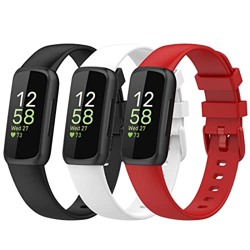 Gheper Bänder Kompatibel mit Fitbit Inspire 3 Smart Watch Band Ersatz Armband Silikon Zubehör für Frauen Männer S/L Größe, 3 Pack von Gheper