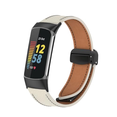 Gheper Lederband Kompatibel mit Fitbit Charge 6/Charge 5 Strap Frauen Männer Magnetische Faltschnalle Design Ersatz Weiche Armbänder für Charge 6/Charge 5 Smartwatch von Gheper