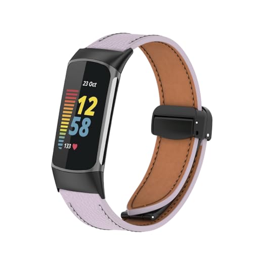 Gheper Lederband Kompatibel mit Fitbit Charge 6/Charge 5 Strap Frauen Männer Magnetische Faltschnalle Design Ersatz Weiche Armbänder für Charge 6/Charge 5 Smartwatch von Gheper