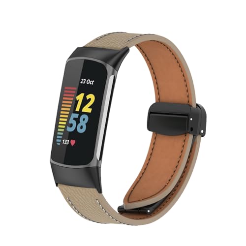 Gheper Lederband Kompatibel mit Fitbit Charge 6/Charge 5 Strap Frauen Männer Magnetische Faltschnalle Design Ersatz Weiche Armbänder für Charge 6/Charge 5 Smartwatch von Gheper