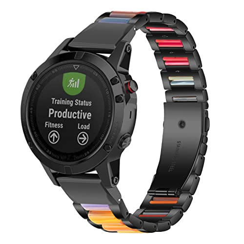 Gheper Resin Edelstahl Uhrenarmband Kompatibel mit Garmin Fenix 7/Fenix 6 Pro/Fenix 5 Plus/Forerunner 935/945 Schnelle Passform Ersatz Armband für Männer und Frauen von Gheper