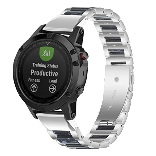 Gheper Resin Edelstahl Uhrenarmband Kompatibel mit Garmin Fenix 7/Fenix 6 Pro/Fenix 5 Plus/Forerunner 935/945 Schnelle Passform Ersatz Armband für Männer und Frauen von Gheper