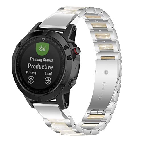 Gheper Resin Edelstahl Uhrenarmband Kompatibel mit Garmin Fenix 7/Fenix 6 Pro/Fenix 5 Plus/Forerunner 935/945 Schnelle Passform Ersatz Armband für Männer und Frauen von Gheper
