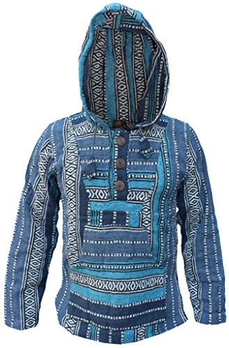 Gheri Baumwolle Mehrfarbig Gestreift Ethnisch Baja Kapuzenpullover Turquoise Mix L von Gheri