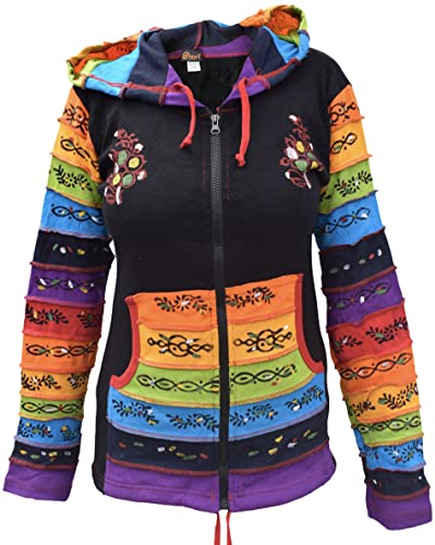 Gheri Bunt Gemalt Elf Kapuze Regenbogen Ärmel Baumwolle Jacke Schwarz 34 von Gheri