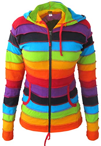 Gheri Damen Baumwolle Regenbogen Gestreift Handgemacht Pixie Spitz Kapuzenpullover Funky Jacke Regenbogen Gestreift 6 von Gheri