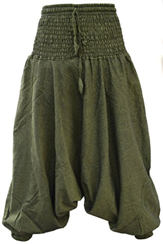 Gheri Damen Einfach Mehrschichtig Elastisch Taille Leichte Haremshose Keuchen Grün von Gheri