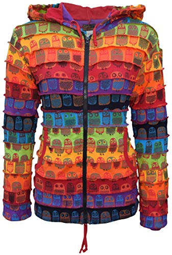 Gheri Damen Eule Bedruckt Patchwork Pixie Hoody Regenbogen mehrfarbige Jacke klein/mittel von Gheri