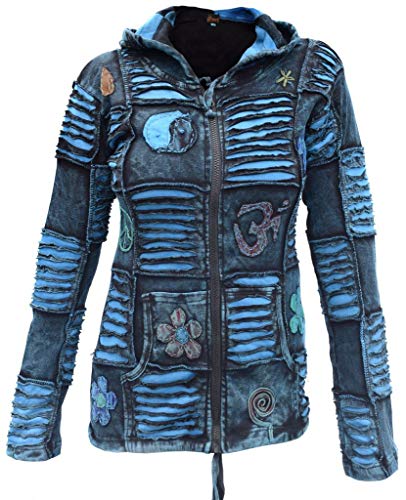 Gheri Damen Gothic Ribs Blau Slashed Razorcut Pixie-Kapuze Baumwolle Kapuzenpullover Türkis 12 von Gheri