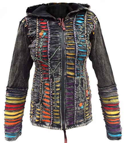 Gheri Damen-Kapuzenpullover aus Baumwolle mit Rasierschnitt-Stickerei, psychedelischer Pixie-Kapuzenpullover, mehrfarbig, 40 von Gheri